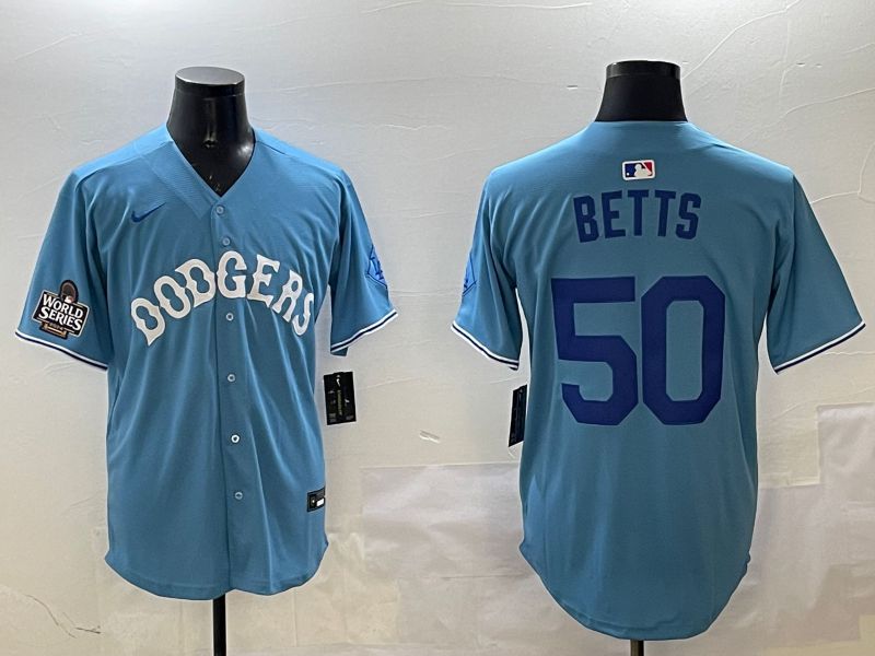 Men Los Angeles Dodgers #50 Betts Light Blue Throwback Game 2025 Nike MLB Jersey style 15->los angeles dodgers->MLB Jersey